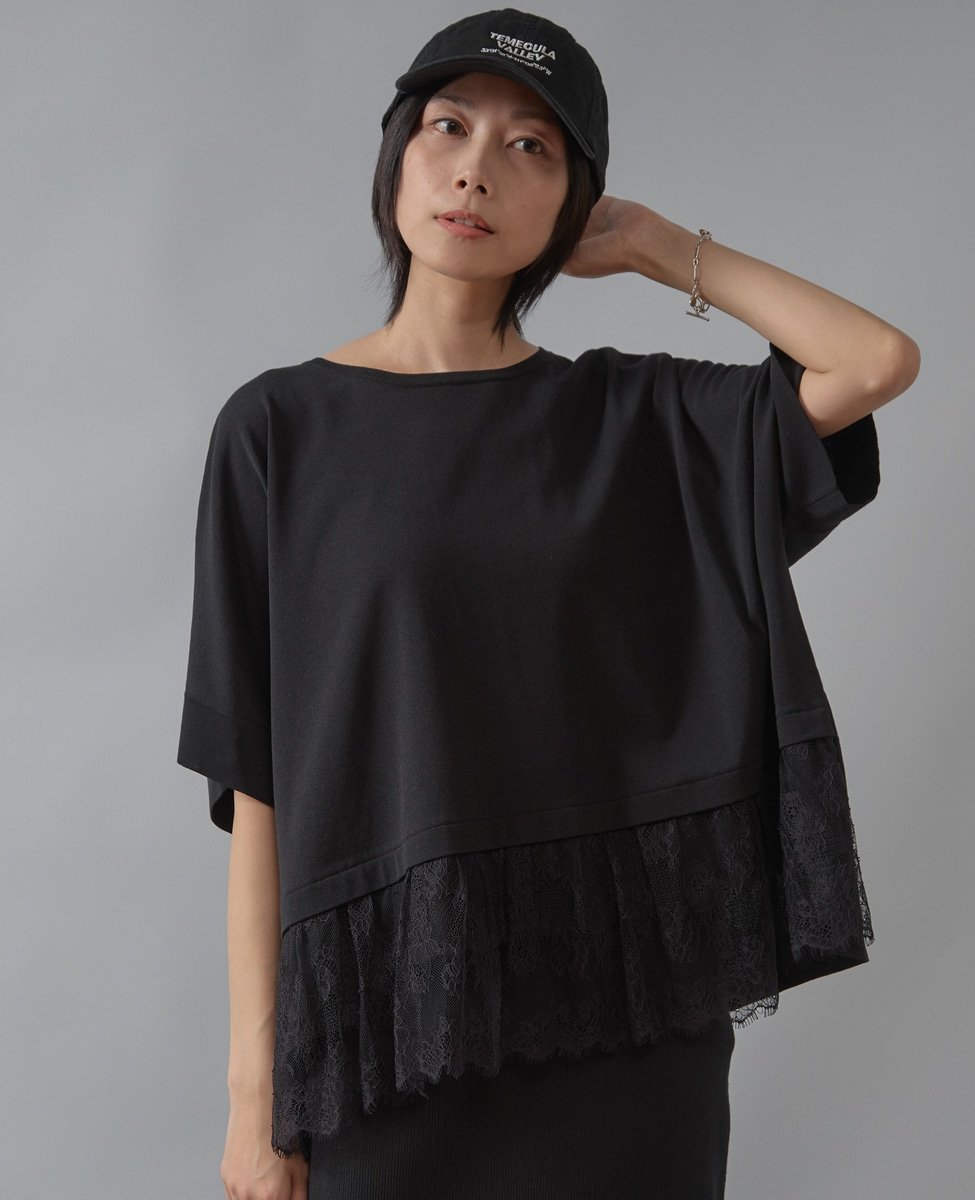 Liesse レースコンビワイドニット リエス トップス ニット ブラック ベージュ グレー
