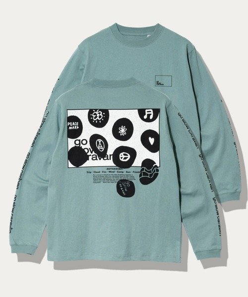 USA/C スクエアLOGOバックプリント ロングスリーブTEE (MENS) ゴースローキャラバン トップス カットソー・Tシャツ ホワイト ネイビー グリーン