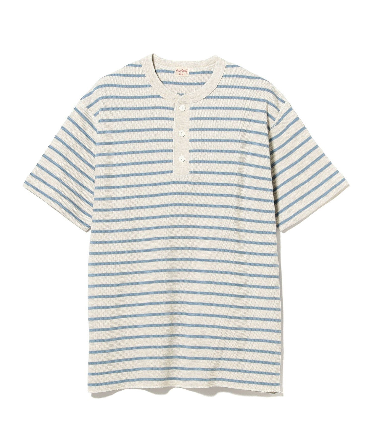 BEAMS PLUS 【別注】Healthknit / Honeycomb Thermal Henry Neck T-shirt Horizontal Stripe ビームス メン トップス カットソー・Tシャツ【送料無料】