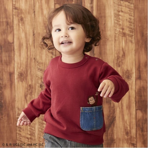 【SALE／30%OFF】petit main 【おさるのジョージ】ポケットモチーフトレ ナルミヤオンライン トップス スウェット・トレーナー レッド ブルー ブラック ベージュのサムネイル