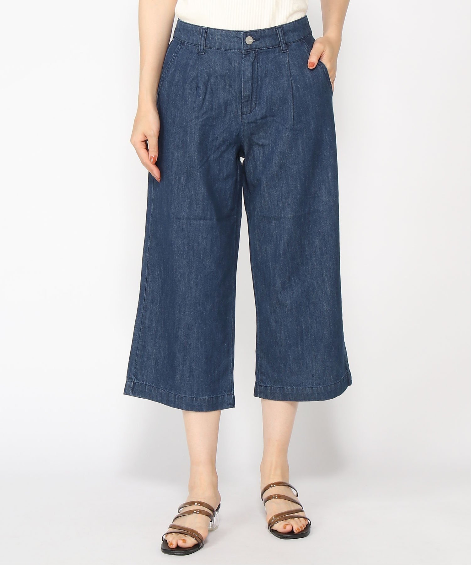 【SALE／48%OFF】SHORE SHORE/(W)SHORE 55cm丈クロップドワイドパンツ ピーアールワン パンツ ジーンズ・デニムパンツ ブルーのサムネイル