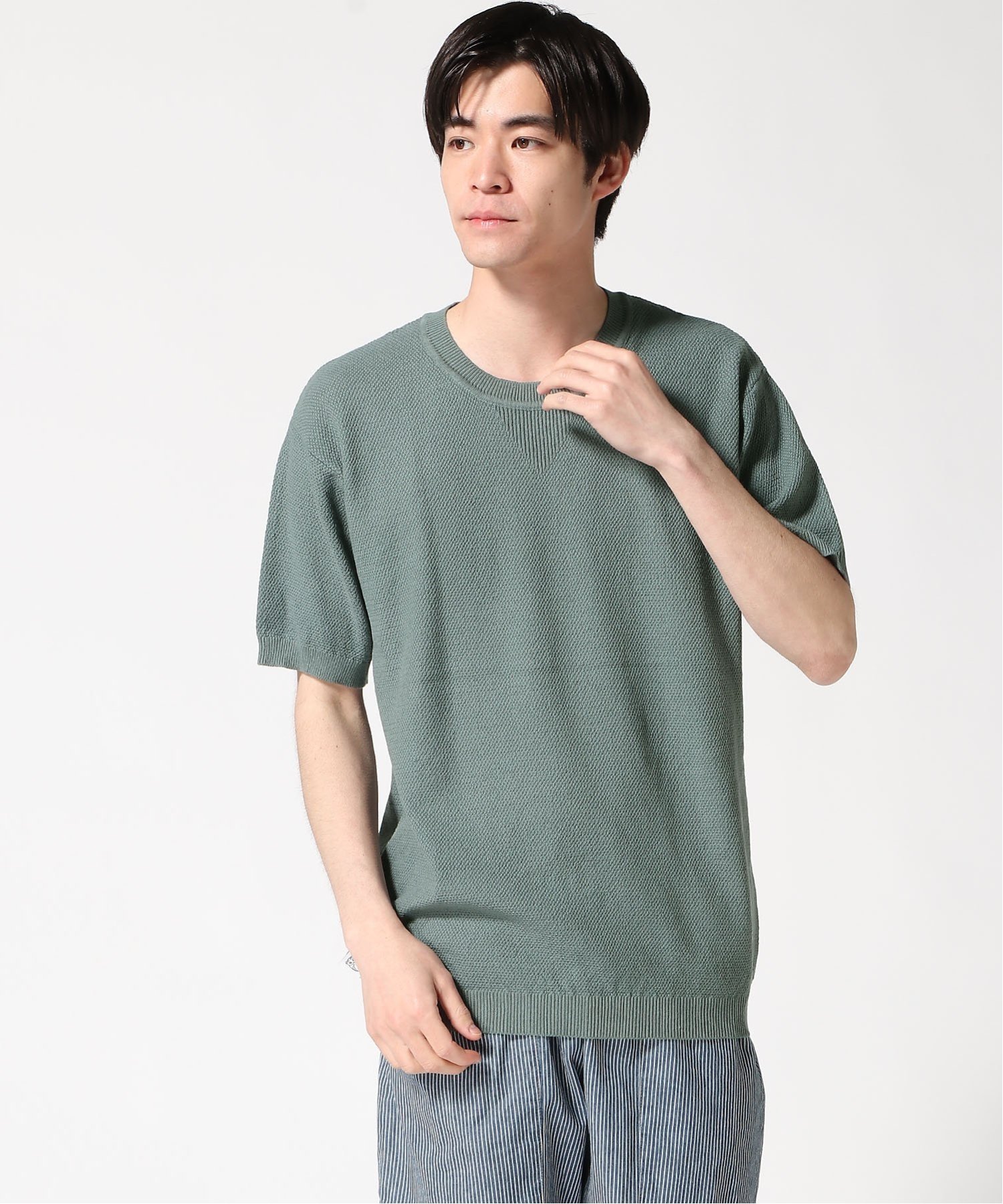 gym master gym master/(U)ハイゲージニットクルーネック ジムマスター トップス ニット グリーン グレー ブラウン ホワイト【送料無料】