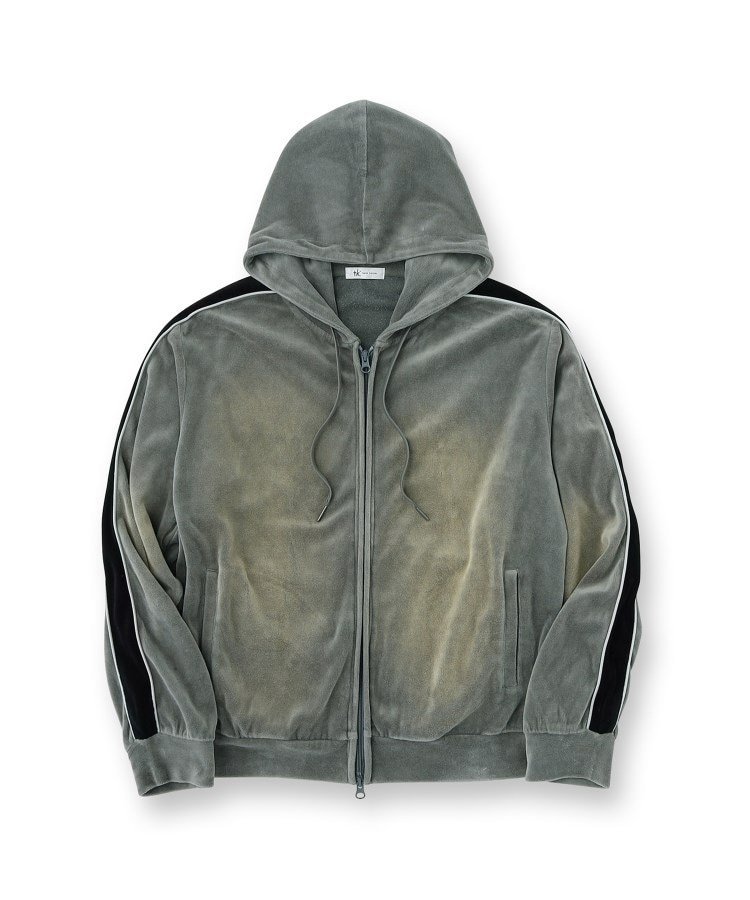 【SALE／30%OFF】tk.TAKEO KIKUCHI ヴィンテージライクベロアジップパーカー ティーケータケオキクチ トップス パーカー・フーディー ブラック【送料無料】