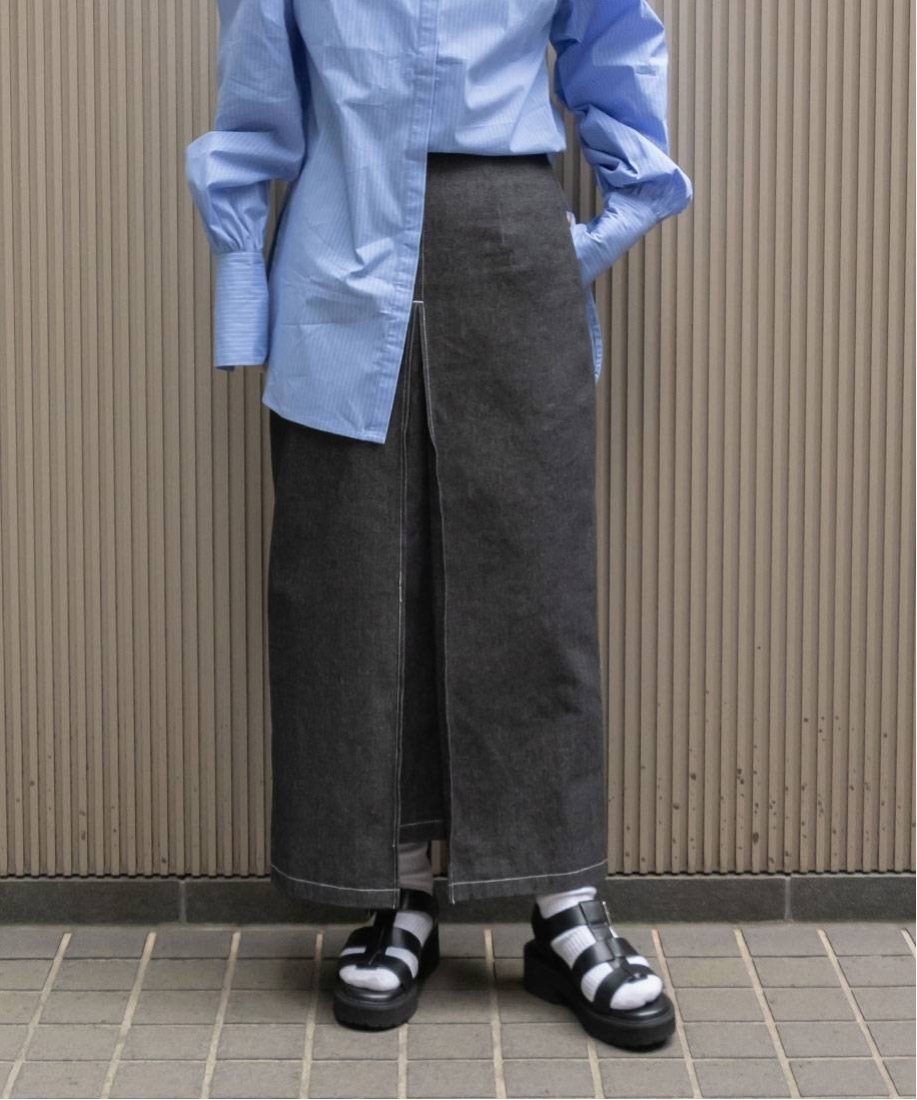 RANDA フェイクスリットロングデニムスカート ランダ スカート ロング・マキシスカート ブラック ブルー ホワイト【送料無料】のサムネイル