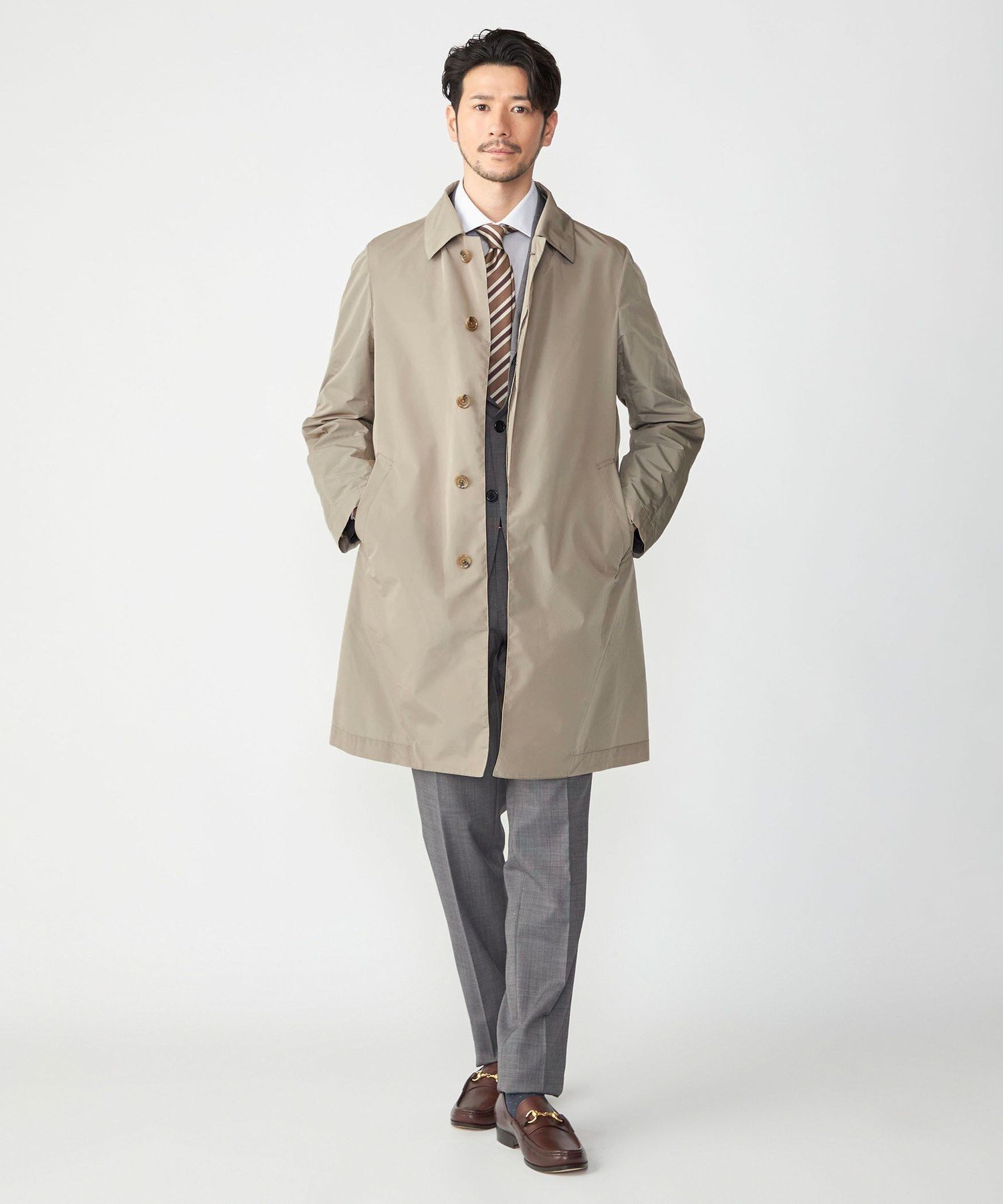 【SALE/40%OFF】SHIPS MEN SHIPS: ナイロン シルク ステンカラーコート シップス ジャケット・アウター ステンカラーコート グリーン ...