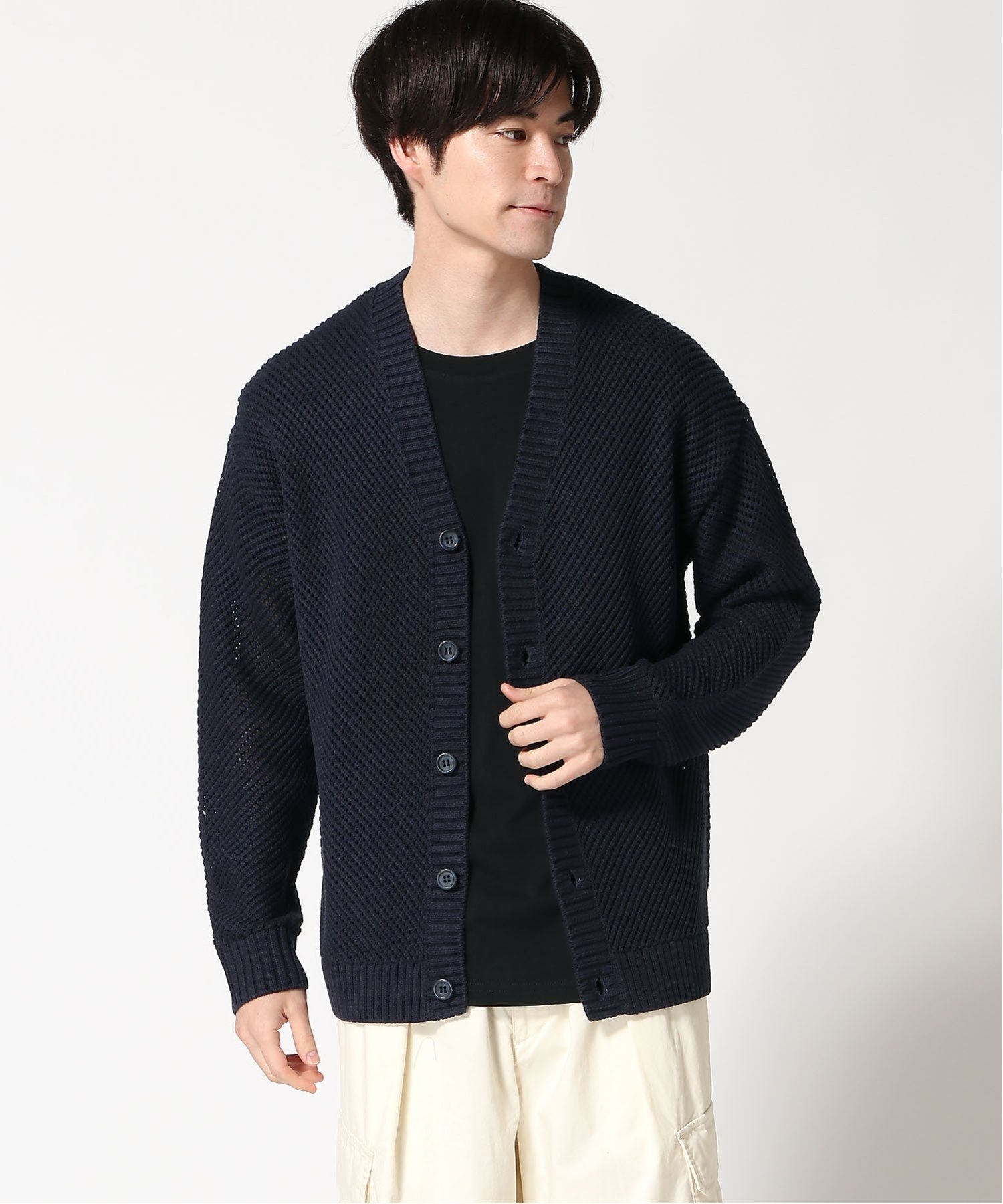 GUESS GUESS カーディガン (M)LS Mesh Stitch Derek Cardigan ゲス トップス カーディガン ネイビー ホワイト【送料無料】