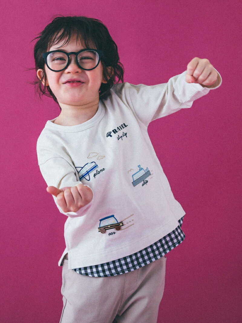 【SALE／30%OFF】SLAP SLIP 乗り物 刺繍 チェック レイヤード風 Tシャツ (80~130cm) ベベ オンライン ストア トップス カットソー・Tシャツ イエロー ホワイトのサムネイル
