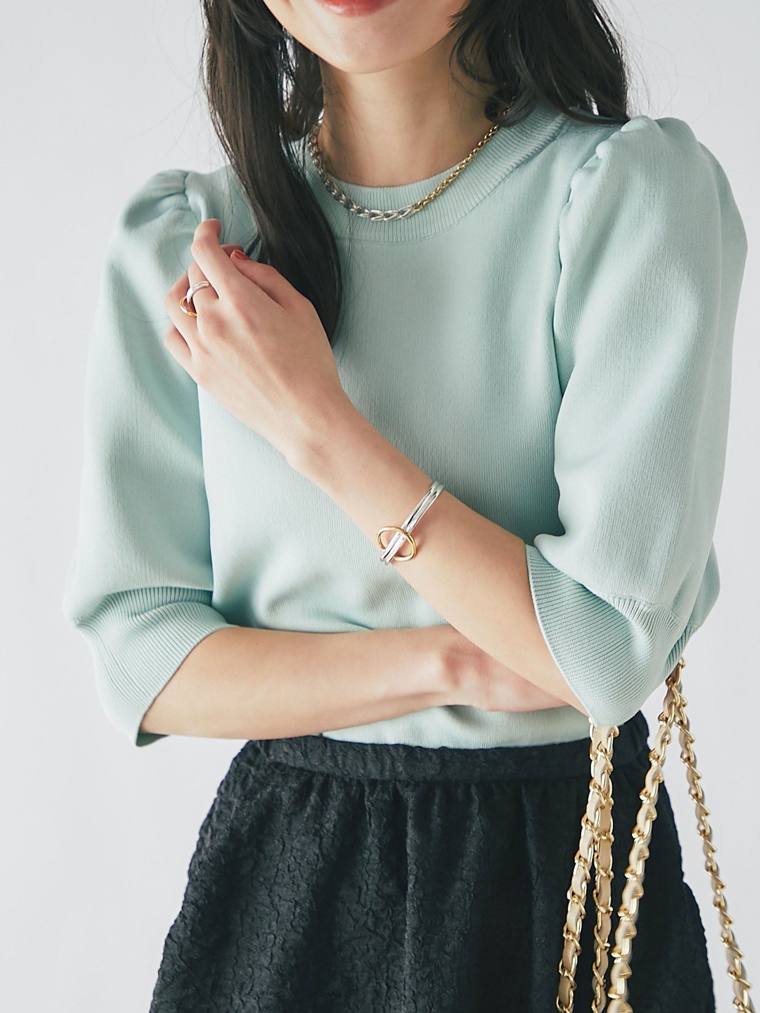 【SALE／30%OFF】La boutique BonBon 【もっちり素材でボリューミー】パフスリーブニット ラブティックボンボン トップス ニット グレー グリーン ホワイト【送料無料】のサムネイル