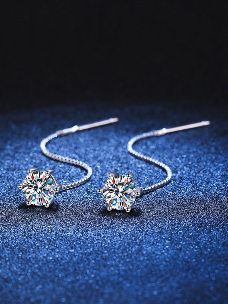 Coo+i/(W)一粒ストーンロングチェーンピアス スレンダー アクセサリー・腕時計 ピアス シルバー