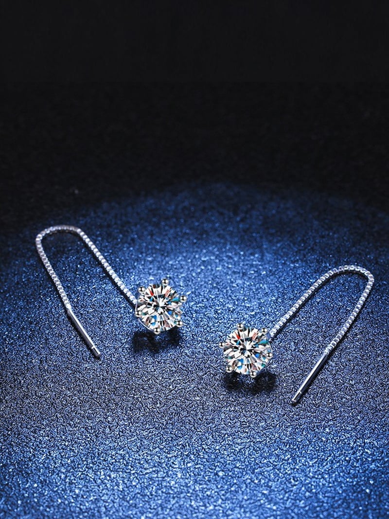 Coo+i/(W)一粒ストーンロングチェーンピアス スレンダー アクセサリー・腕時計 ピアス シルバー