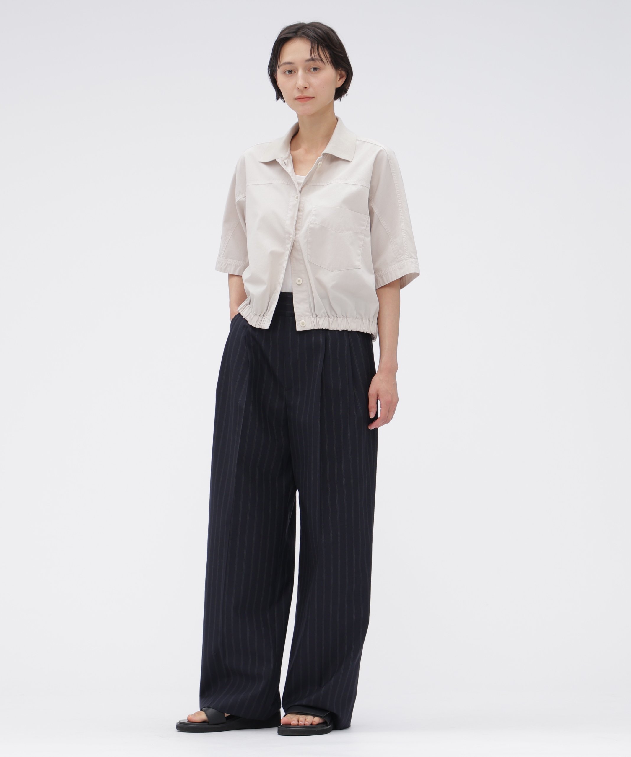 MARGARET HOWELL WIDE STRIPE WOOL TROUSERS マーガレット・ハウエル パンツ その他のパンツ ネイビー