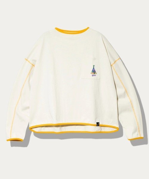 USA/CプルオーバーTEE (WOMENS) ゴースローキャラバン トップス カットソー・Tシャツ ホワイト オレンジ ブラック