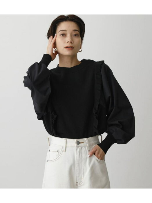 【SALE／10%OFF】AZUL by moussy FRILL KNIT PULLOVER 2 アズールバイマウジー ニット ニットその他 ブラック ホワイト グレー