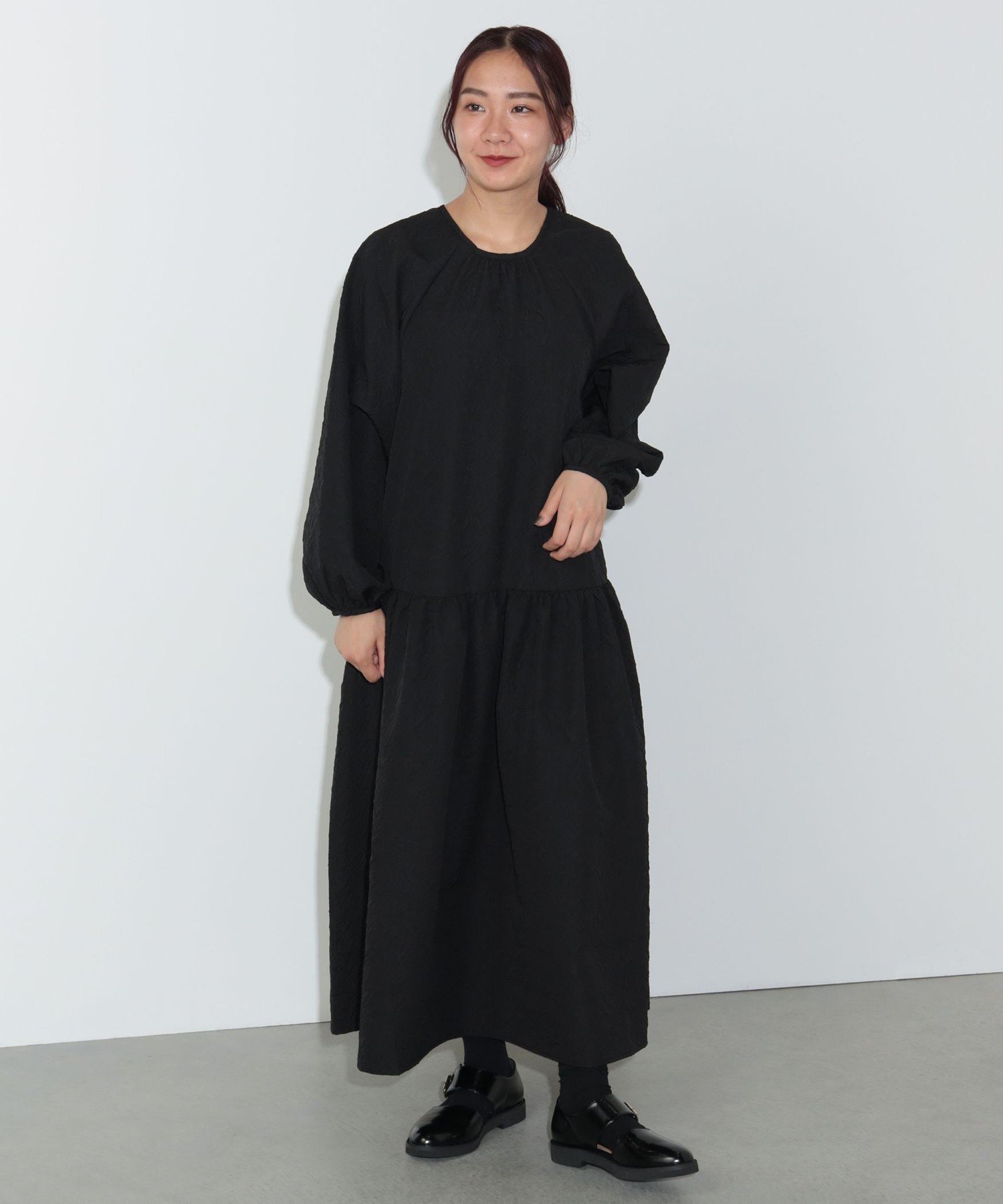 【SALE／40%OFF】BEAMS HEART WOMEN フクレジャカード ギャザー ワンピース ビームス ハート ワンピース・ドレス ワンピース ブラック ブラウン【送料無料】のサムネイル
