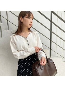 one after another NICE CLAUP 【web限定カラーあり】配色パイピンクブラウス ワンアフターアナザー ナイスクラップ シャツ/ブラウス シャツ/ブラウスその他 ベージュ ホワイト ブラック ブラウン ピンク