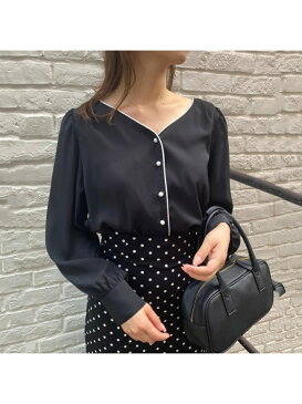 one after another NICE CLAUP 【web限定カラーあり】配色パイピンクブラウス ワンアフターアナザー ナイスクラップ シャツ/ブラウス シャツ/ブラウスその他 ベージュ ホワイト ブラック ブラウン ピンク