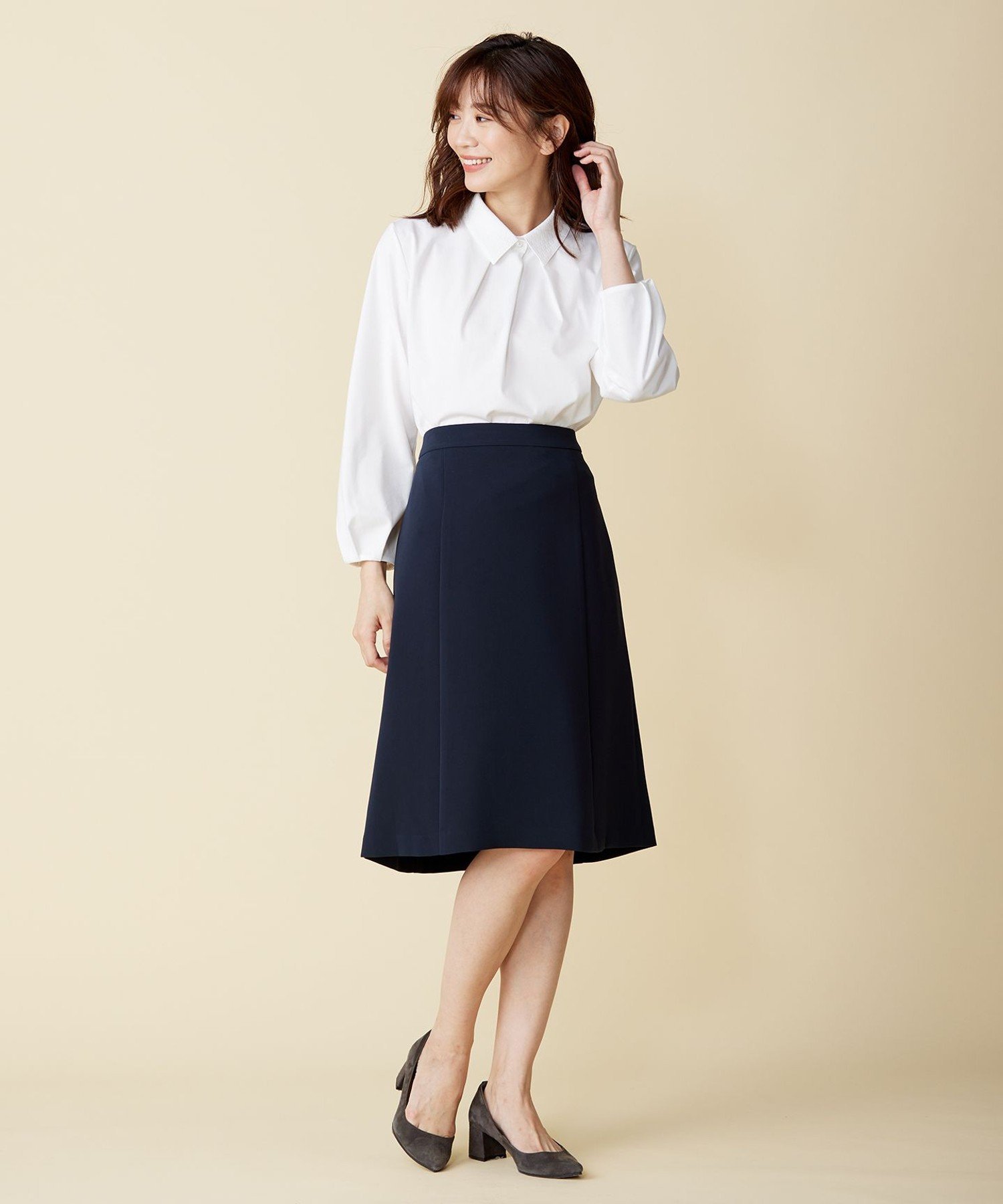 J.PRESS 【洗える】セラテリーダブルクロス フレアー スカート ジェイプレス スカート ロング・マキシスカート ネイビー