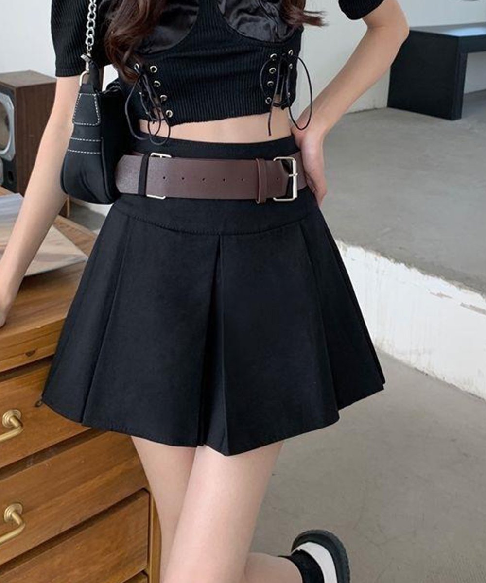 [SALE/30%OFF]miniministore 미니 박스 스커트 주름 벨트 첨부 미니 미니 스토어 스커트 미니 스커트 블랙 브라운 화이트 베이지