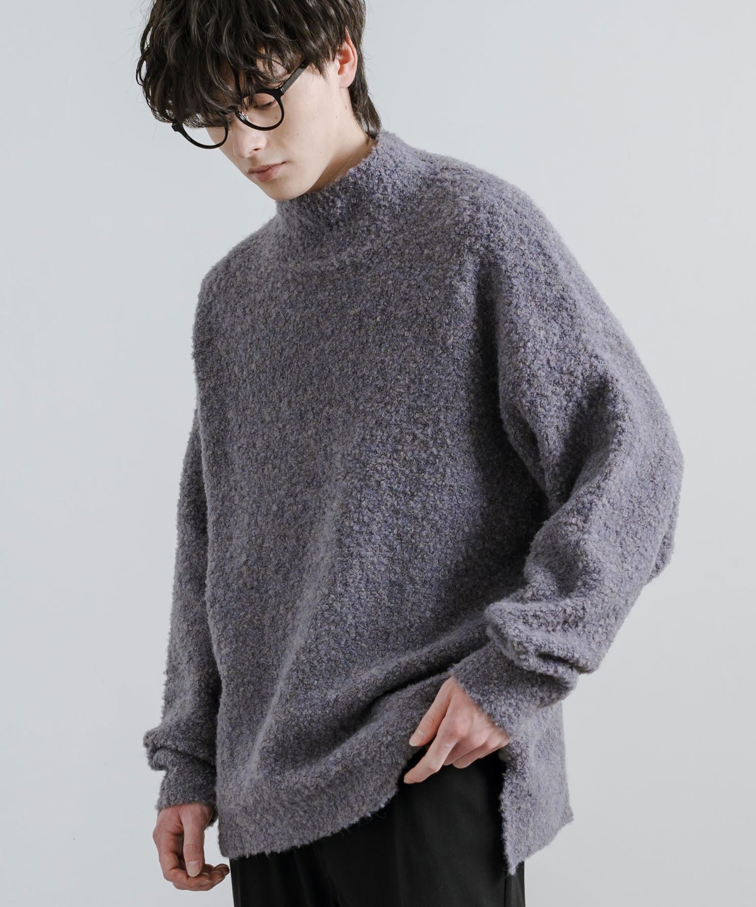 Rocky Monroe オーバーサイズループヤーンハーフネックニット ロッキーモンロー トップス ニット ベージュ グレー ブルー【送料無料】