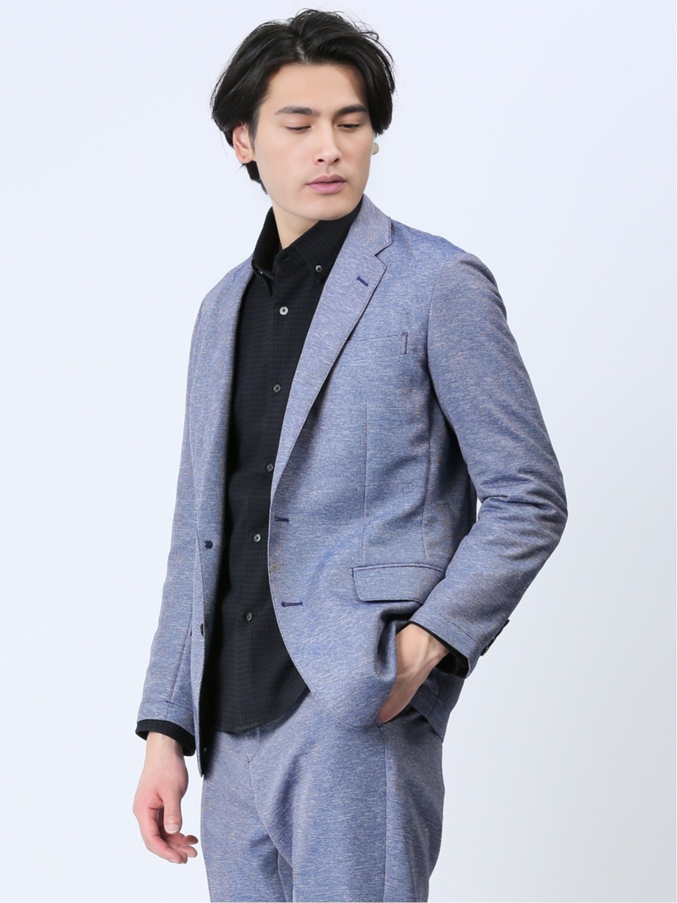 【SALE/50%OFF】TAKA-Q TechLinen スリムフィット 2ボタンジャケット 青(セットアップ可能) タカキュー スーツ・フォーマル スーツジャケット ブルー【送料無料】