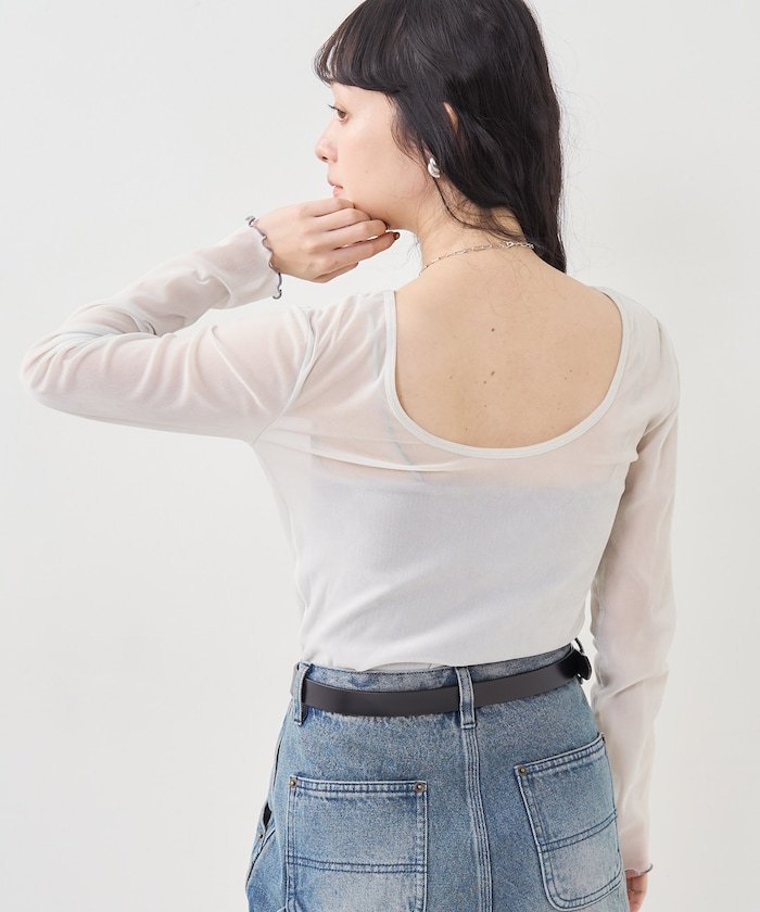 【SALE／65%OFF】FREAK'S STORE シアー ベロア調 バックオープントップス 24SS フリークスストア トップス カットソー・Tシャツ グレー ブラウン ピンクのサムネイル