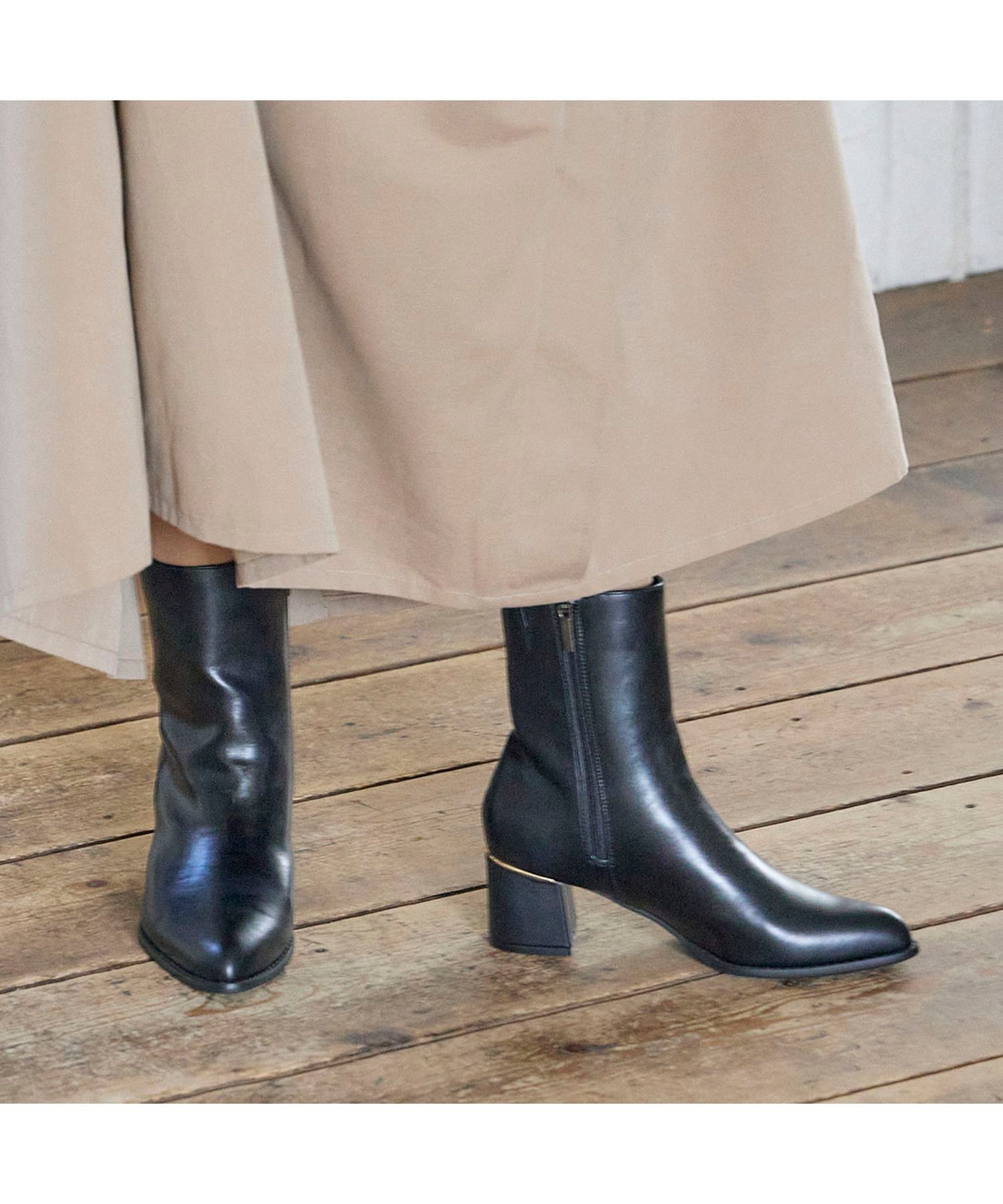 【SALE／43%OFF】carino 【レイン対応】ポインテッドフレアヒールブーツ モード・エ・ジャコモ×イング シューズ・靴 レインシューズ・ブーツ ブラック【送料無料】