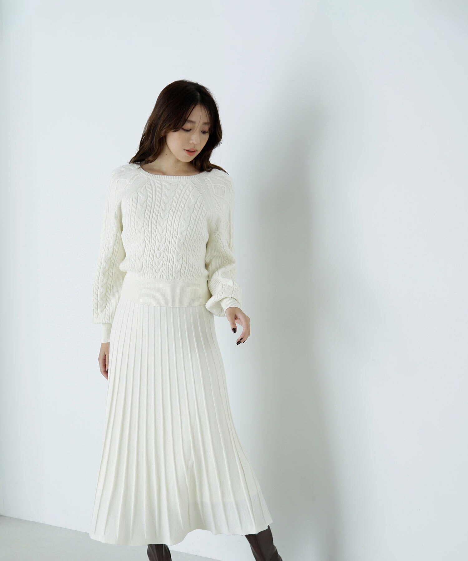 NATURAL BEAUTY BASIC ケーブルニットセットアップ ナチュラルビューティベーシック スカート その他のスカート ホワイト グレー ブルー【送料無料】のサムネイル