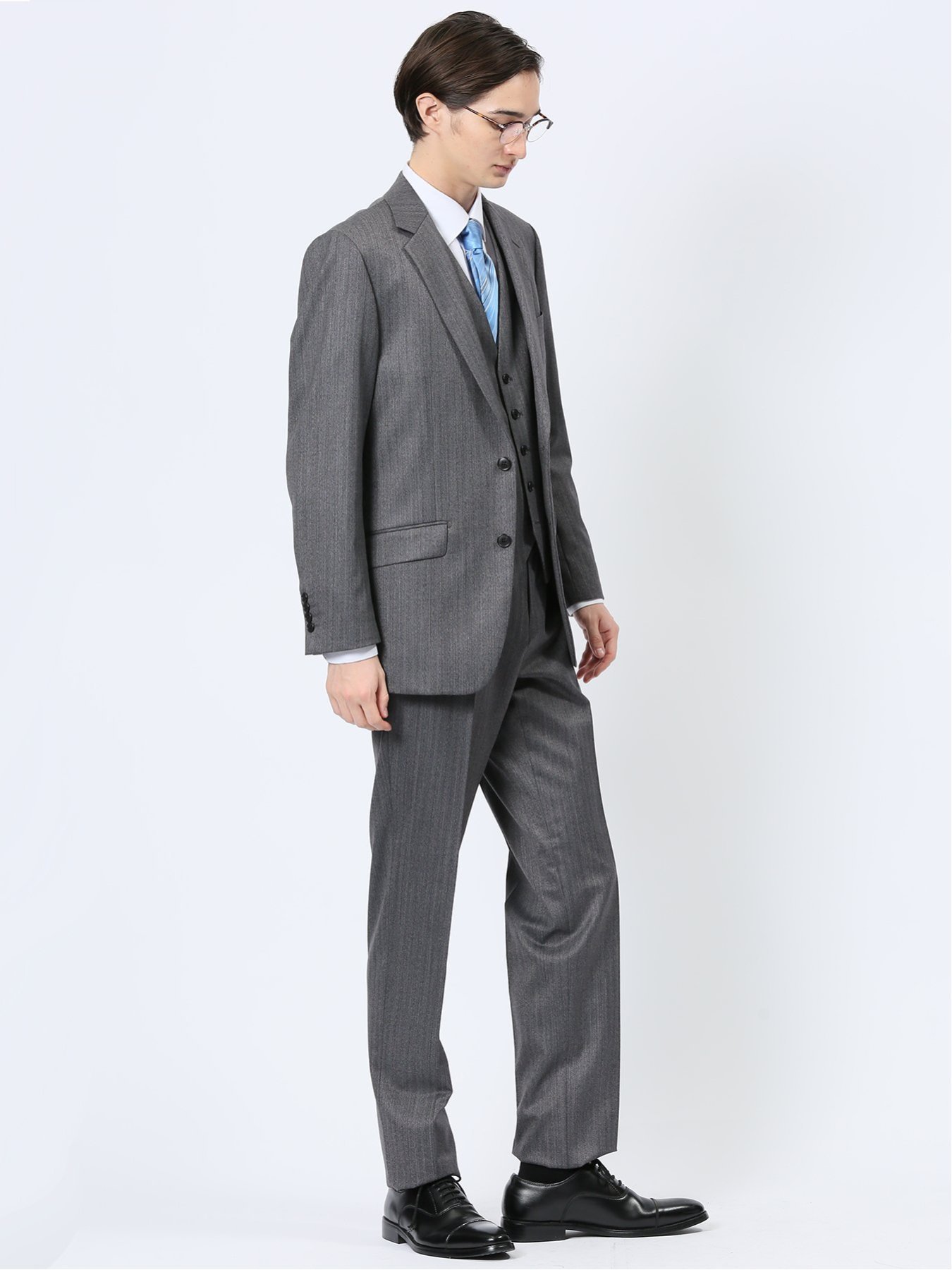 【SALE／30%OFF】TAKA-Q 光沢ウール混 レギュラーフィット 2ボタン3ピーススーツ ストライプグレー タカキュー スーツ・フォーマル セットアップスーツ グレー【送料無料】