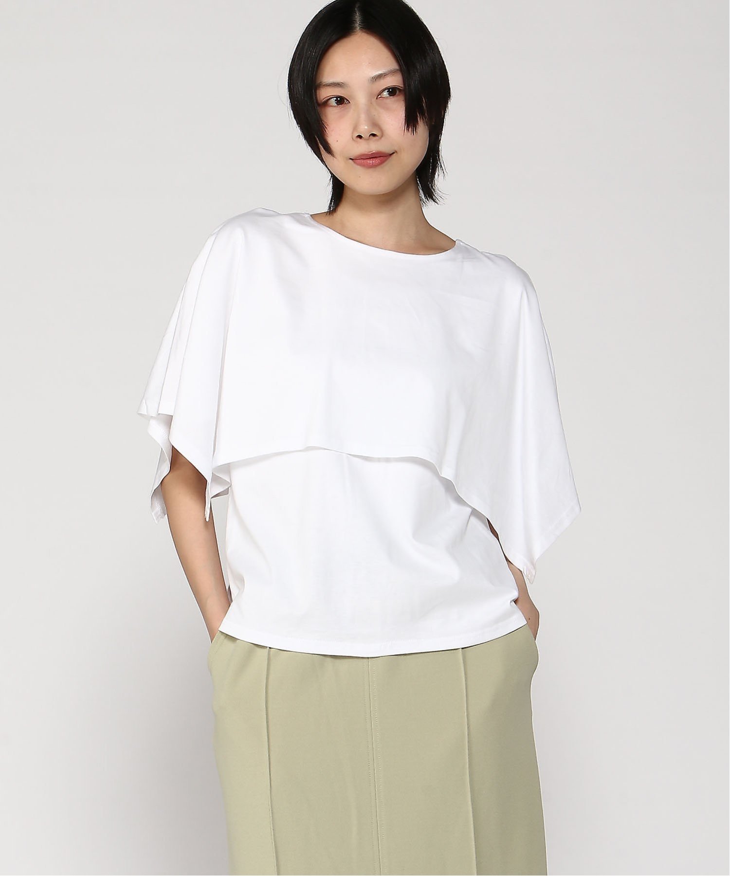 TUTIE. コットン天竺ジャージフレアスリーブプルオーバー ツチエ トップス カットソー・Tシャツ ブラック ホワイト グリーン グレー