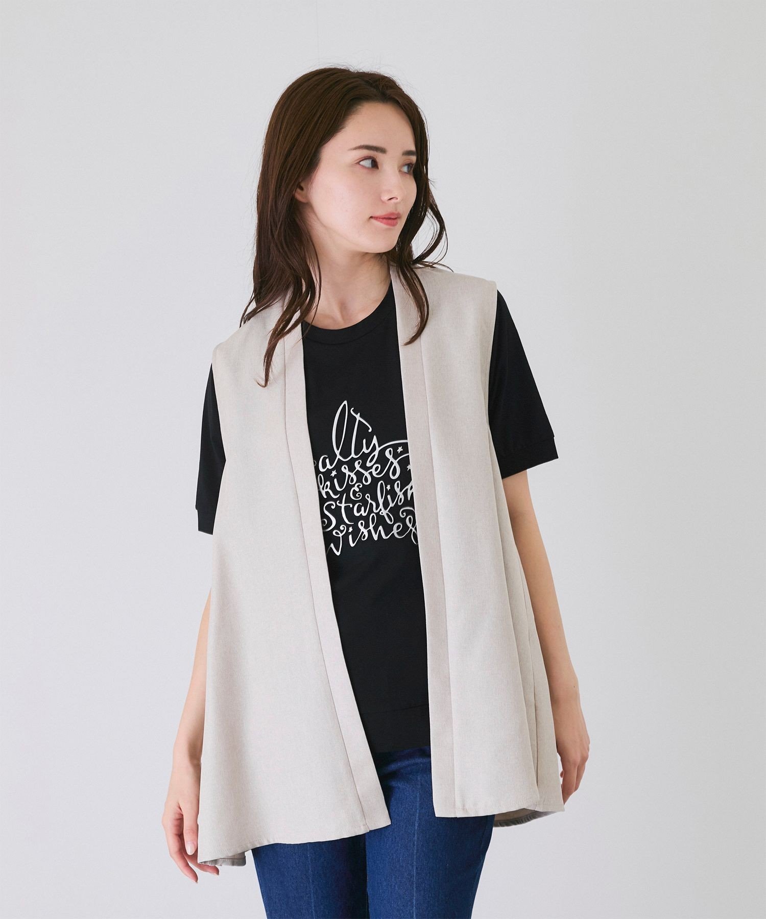 【SALE／20%OFF】JAYRO バックタック使いジレ ジャイロ トップス ベスト・ジレ ベージュ ブラック【送..