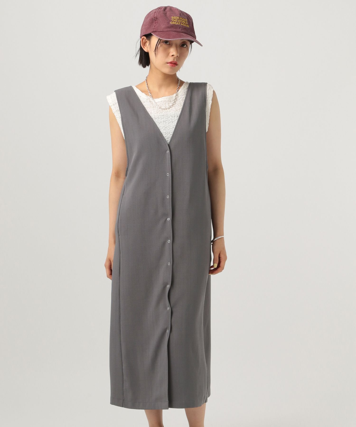 【SALE／64%OFF】BAYFLOW リネンライクジレワンピース ベイフロー トップス ベスト・ジレ ベージュ グレー