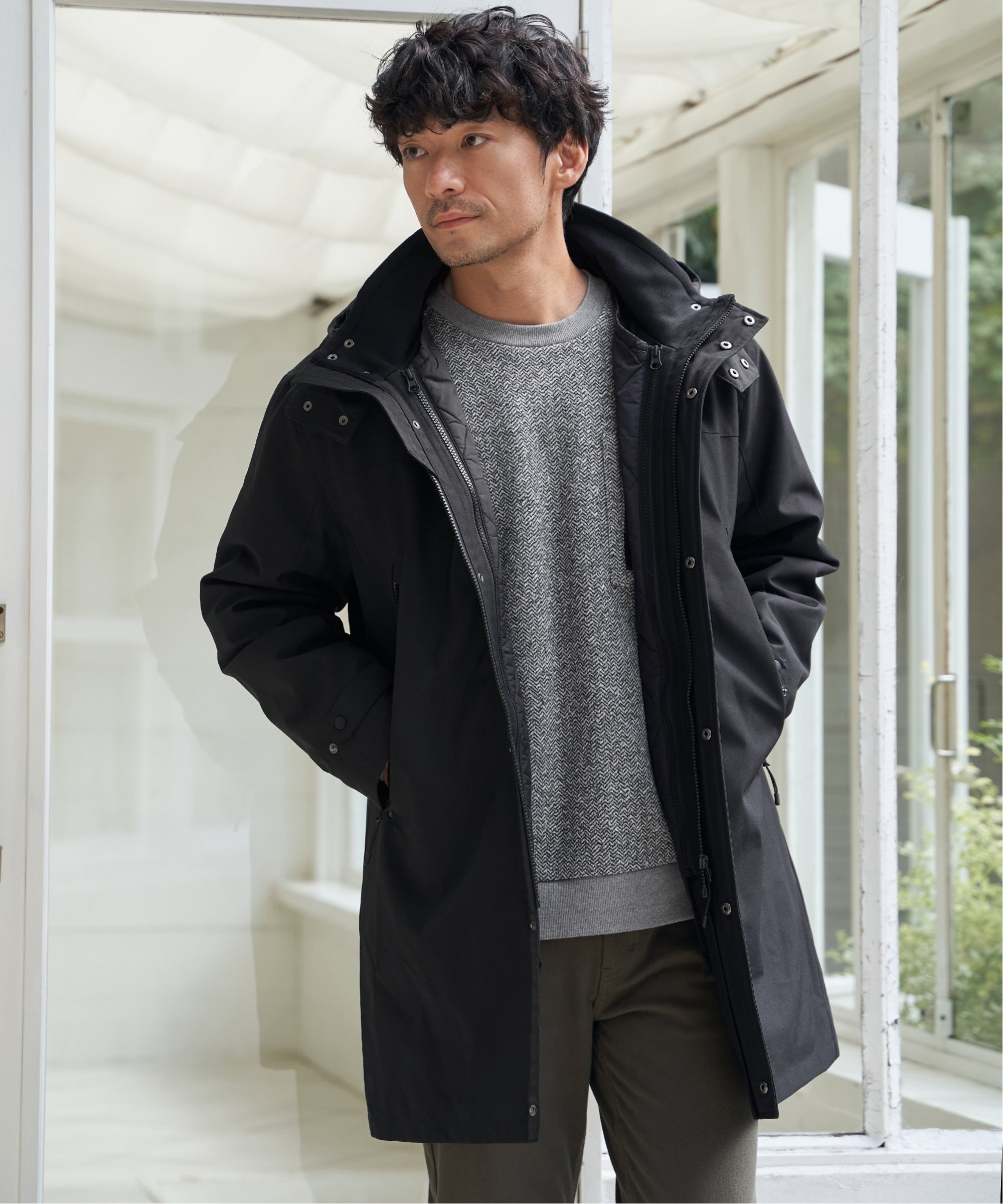 ikka 【撥水】sorona(R) 3WAYロングコート イッカ ジャケット・アウター その他のジャケット・アウター グレー ブラック グリーン【送料無料】