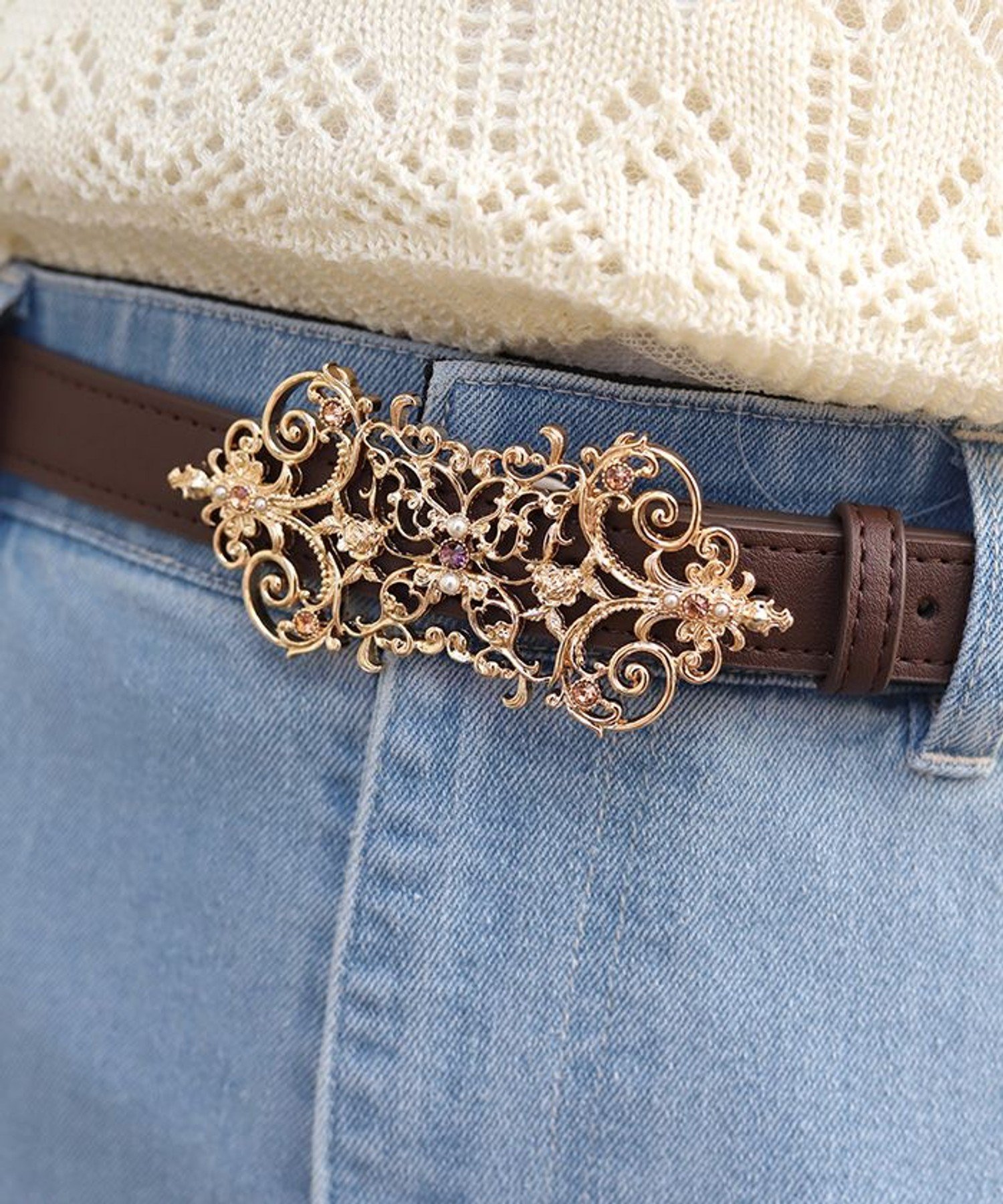 axes femme 蝶モチーフバックル合皮ベルト アクシーズファム ファッション雑貨 ベルト シルバー ゴールド