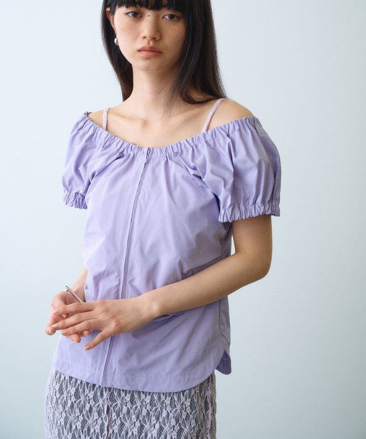 CODE A sporty gathered blouse コードエー トップス シャツ・ブラウス ネイビー パープル ブルー