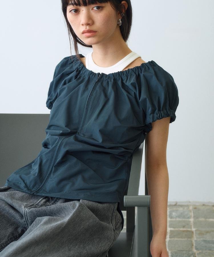 CODE A sporty gathered blouse コードエー トップス シャツ・ブラウス ネイビー パープル ブルー