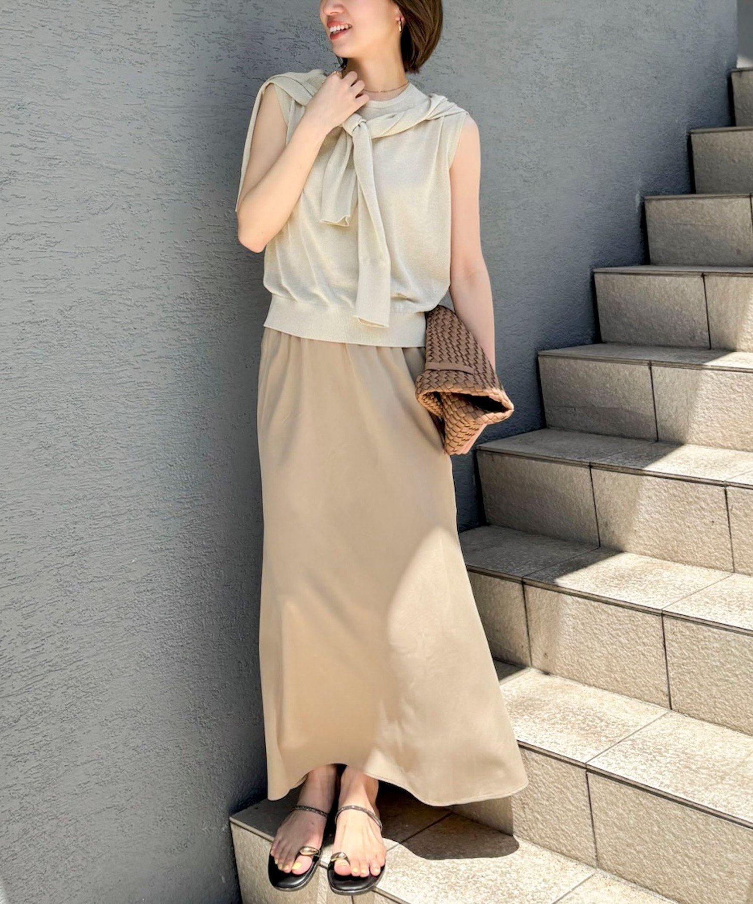 NOLLEY'S 【WEB&一部店舗限定】《セットアップ対応》ウォッシャブルサンドウォッシュナロスカート ノーリーズ スカート ロング・マキシスカート ベージュ グレー【送料無料】