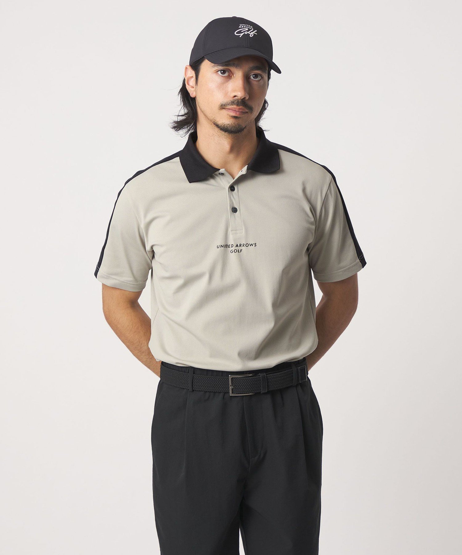 UNITED ARROWS GOLF メンズ コンビ ポロシャツ ストレッチ ユナイテッドアローズ トップス ポロシャツ グリーン グレー【送料無料】