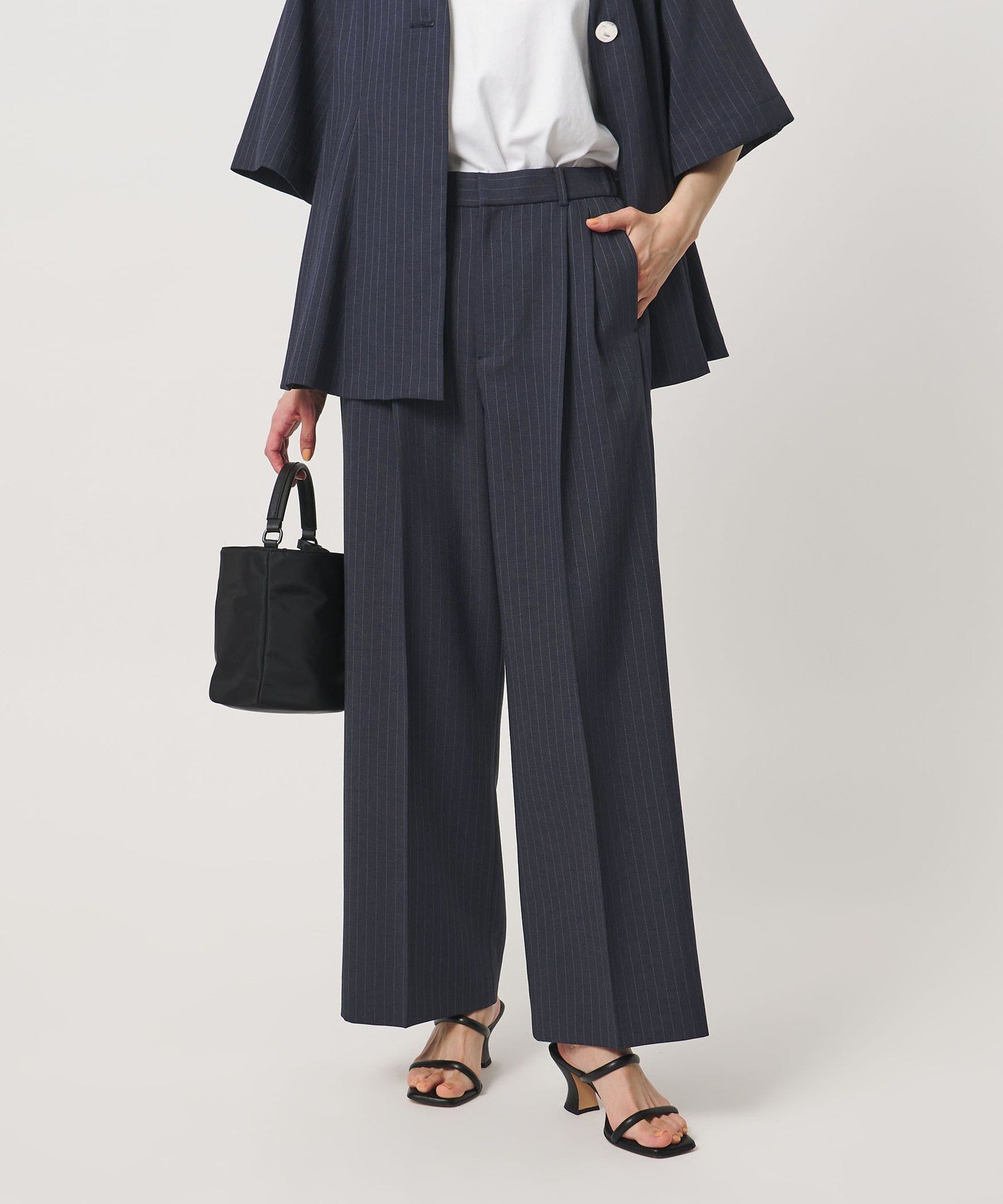 Spiree ストライプ ワイドパンツ -ウォッシャブル- ユナイテッドアローズ パンツ スラックス・ドレスパンツ