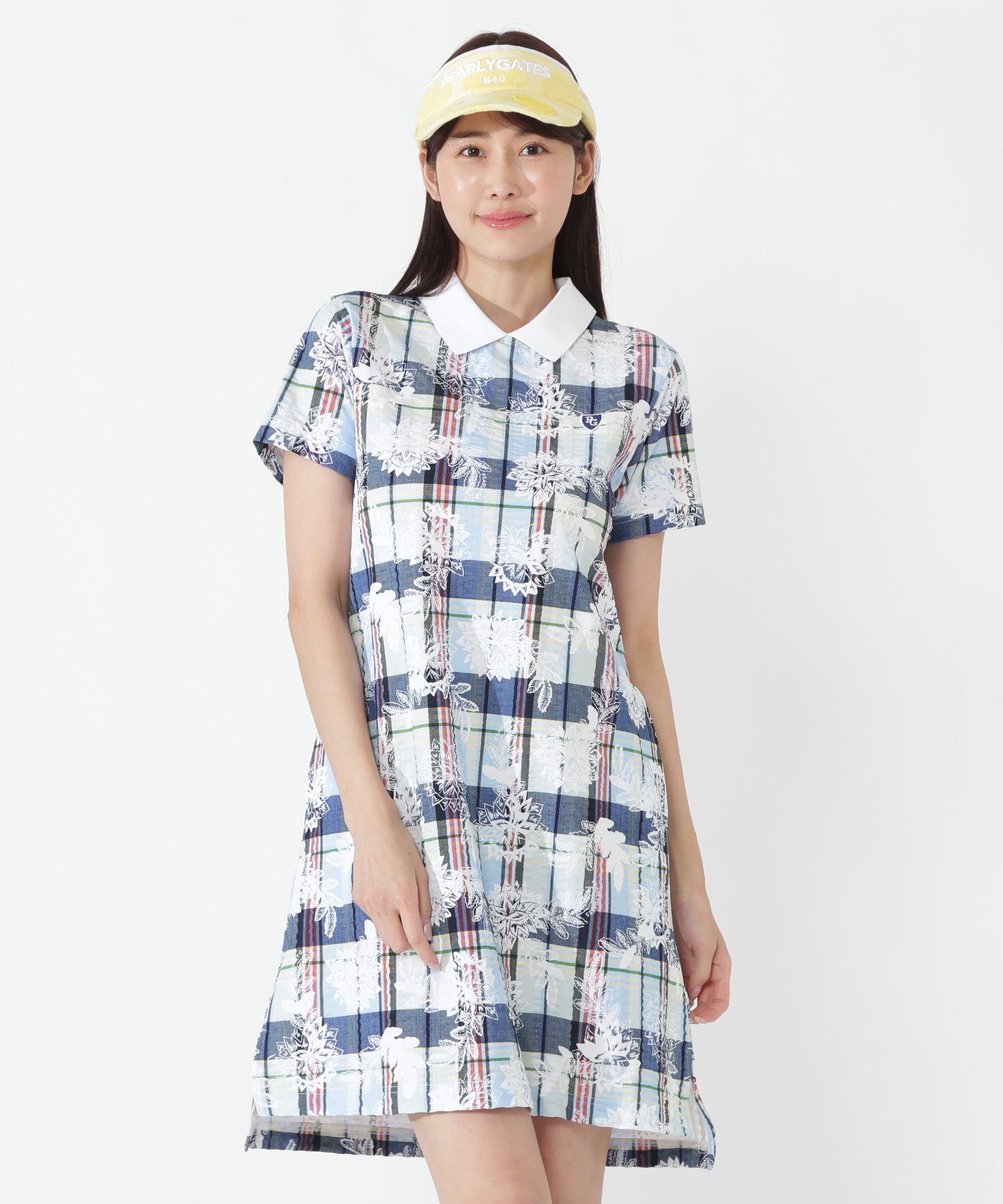 PEARLY GATES FD30/-×ドライマスター鹿の子サッカーストライプ半袖ワンピース ＜マドラスチェック×バティックプリント＞ パーリーゲイツ ワンピース・ドレス その他のワンピース・ドレス ホワイト