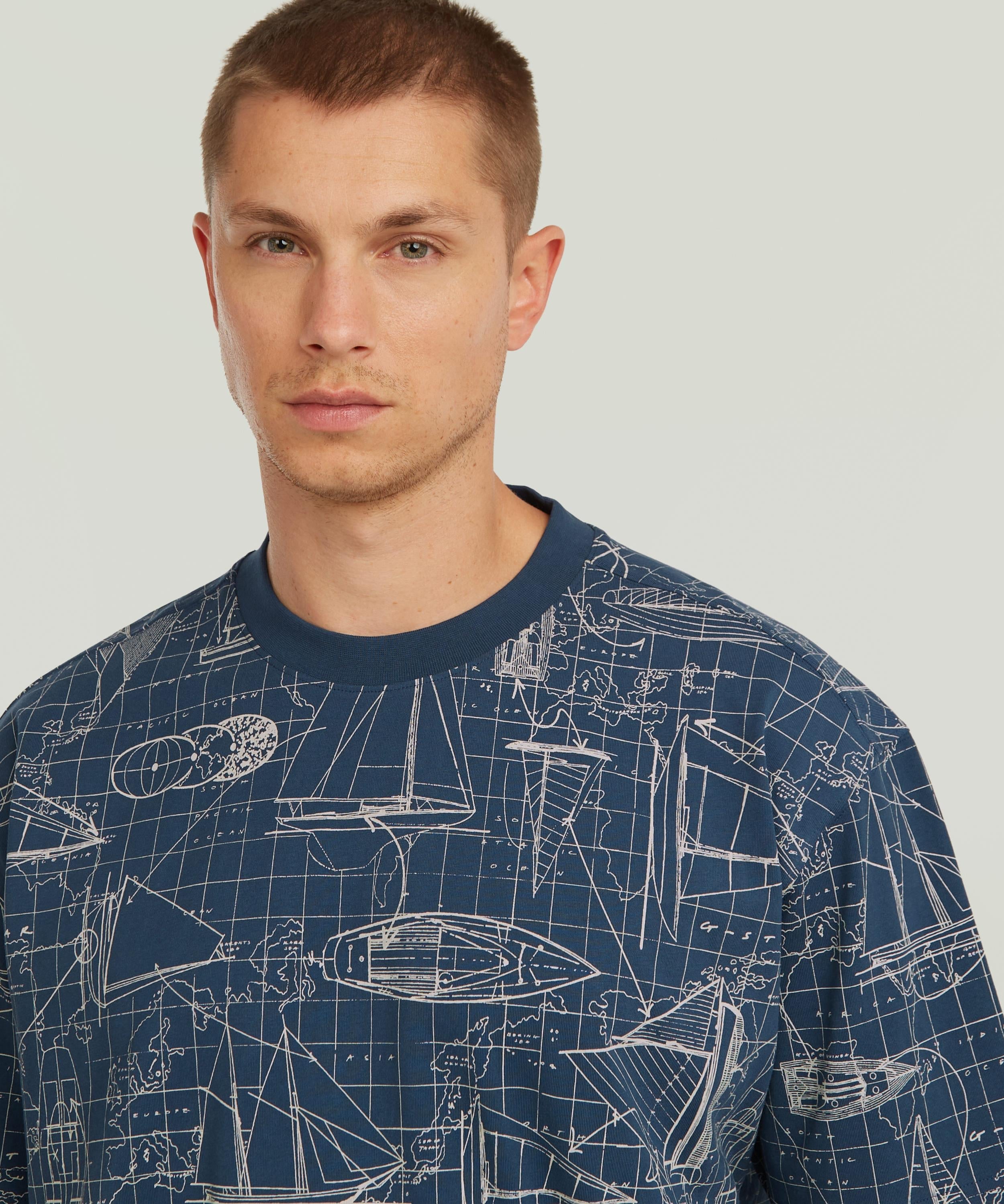 【公式ショップ】Aop Relaxed T-Shirt/総柄リラックスTシャツ ジースターロゥ トップス カットソー・Tシャツ ネイビー