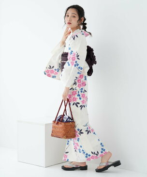 utatane レディース 浴衣 帯 下駄 3点セット フリーサイズ 【アンティーク図案・本染め注染 清楚な白地に小花】 ウタタネ ビジネス/フォーマル 着物/浴衣 ホワイト【送料無料】