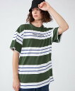 【SALE／40%OFF】TOMMY JEANS (M)TOMMY HILFIGER(トミーヒルフィガー) リラックスボールドストライプTシャツ トミーヒルフィガー トップス カットソー・Tシャツ グリーン【送料無料】