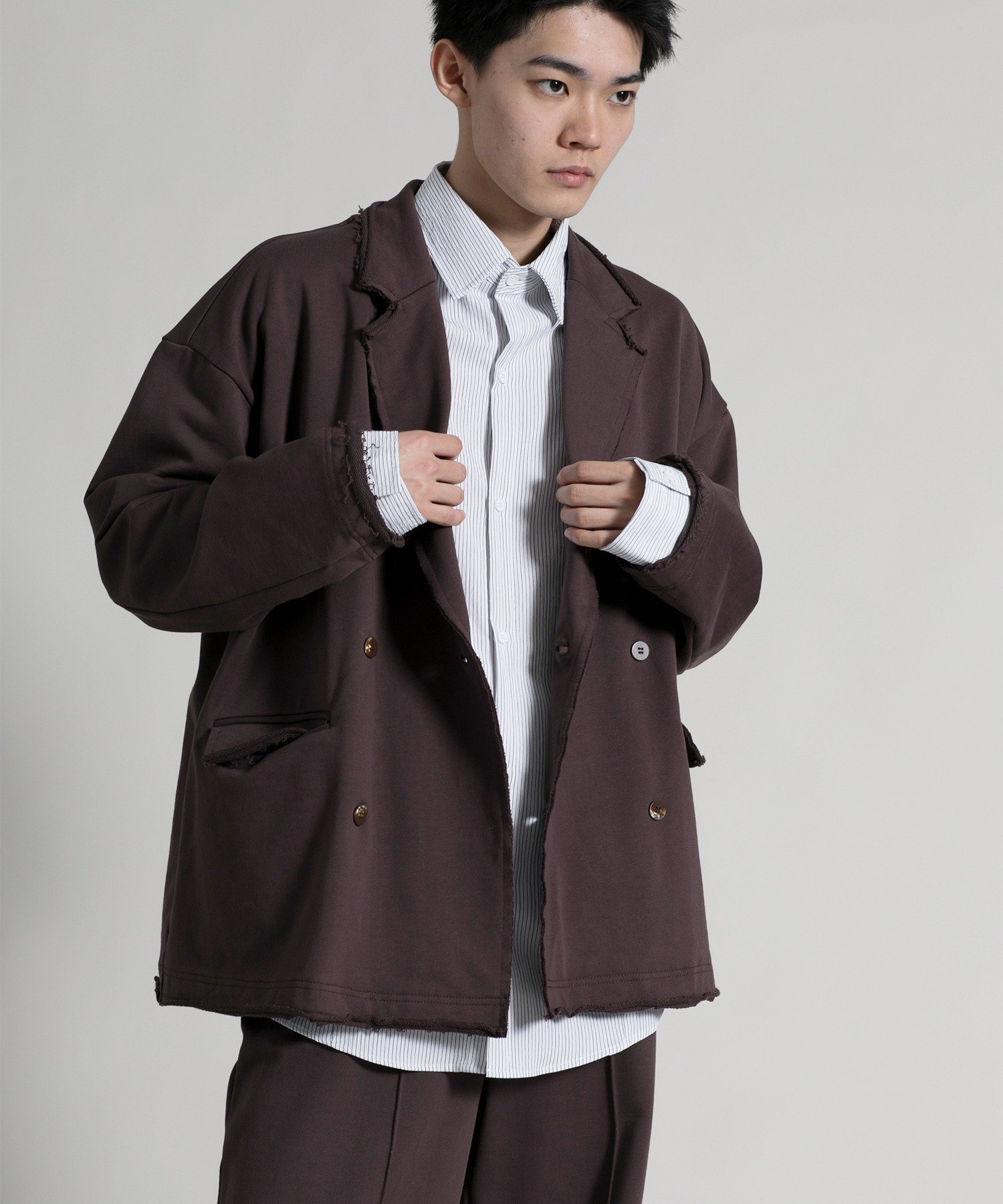 【aimoha neo】Oversized Double-breasted Blazer アイモハ ジャケット・アウター テーラードジャケット・ブレザー グレー ブラウン