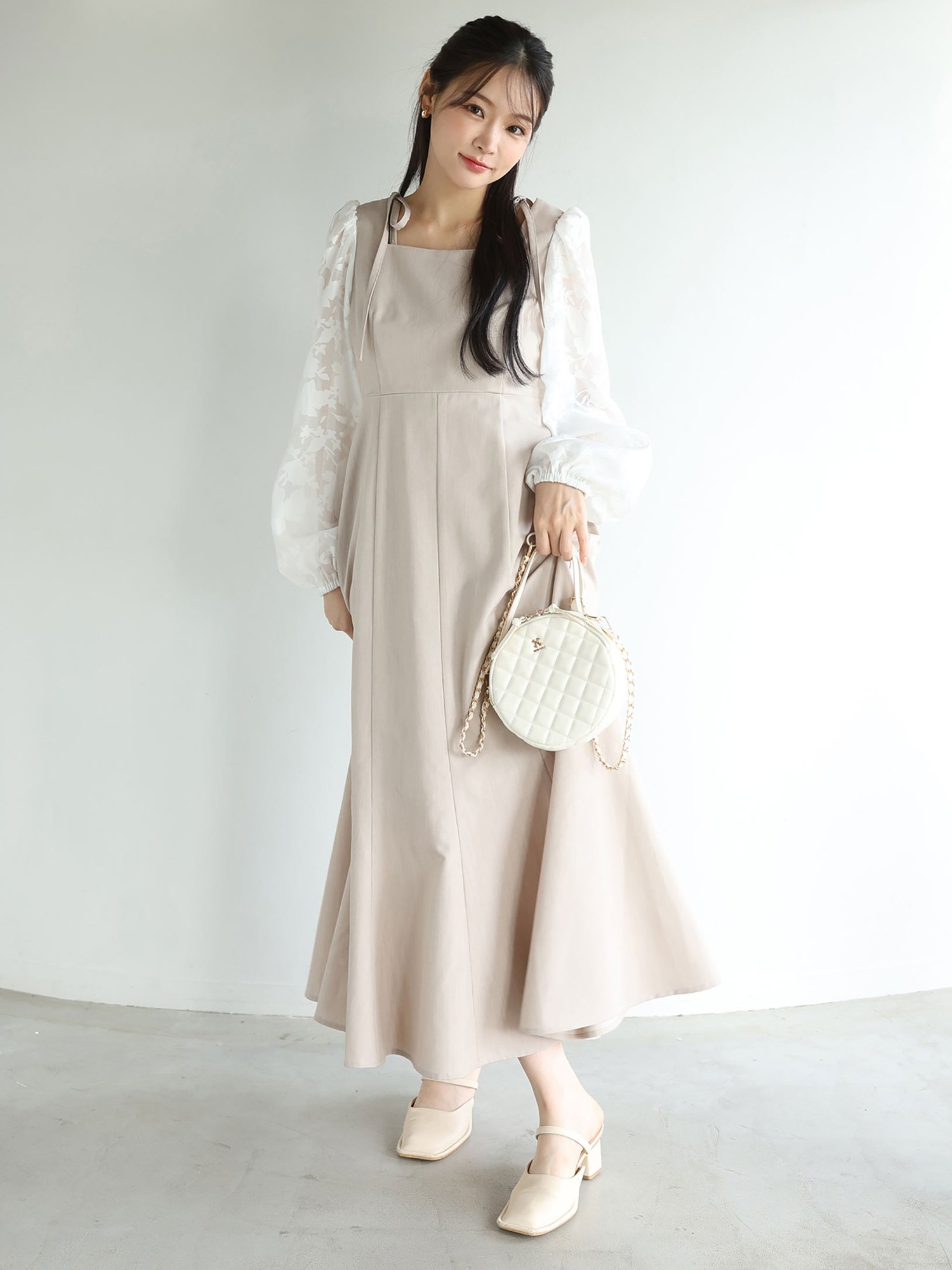 【SALE／20%OFF】one after another NICE CLAUP 【Dress collection】 袖異素材オケージョンワンピース/WEB限定 ワンアフターアナザー ナイスクラップ ワンピース・ドレス その他のワンピース・ドレス ホワイト ブラック ピンク【送料無料】のサムネイル