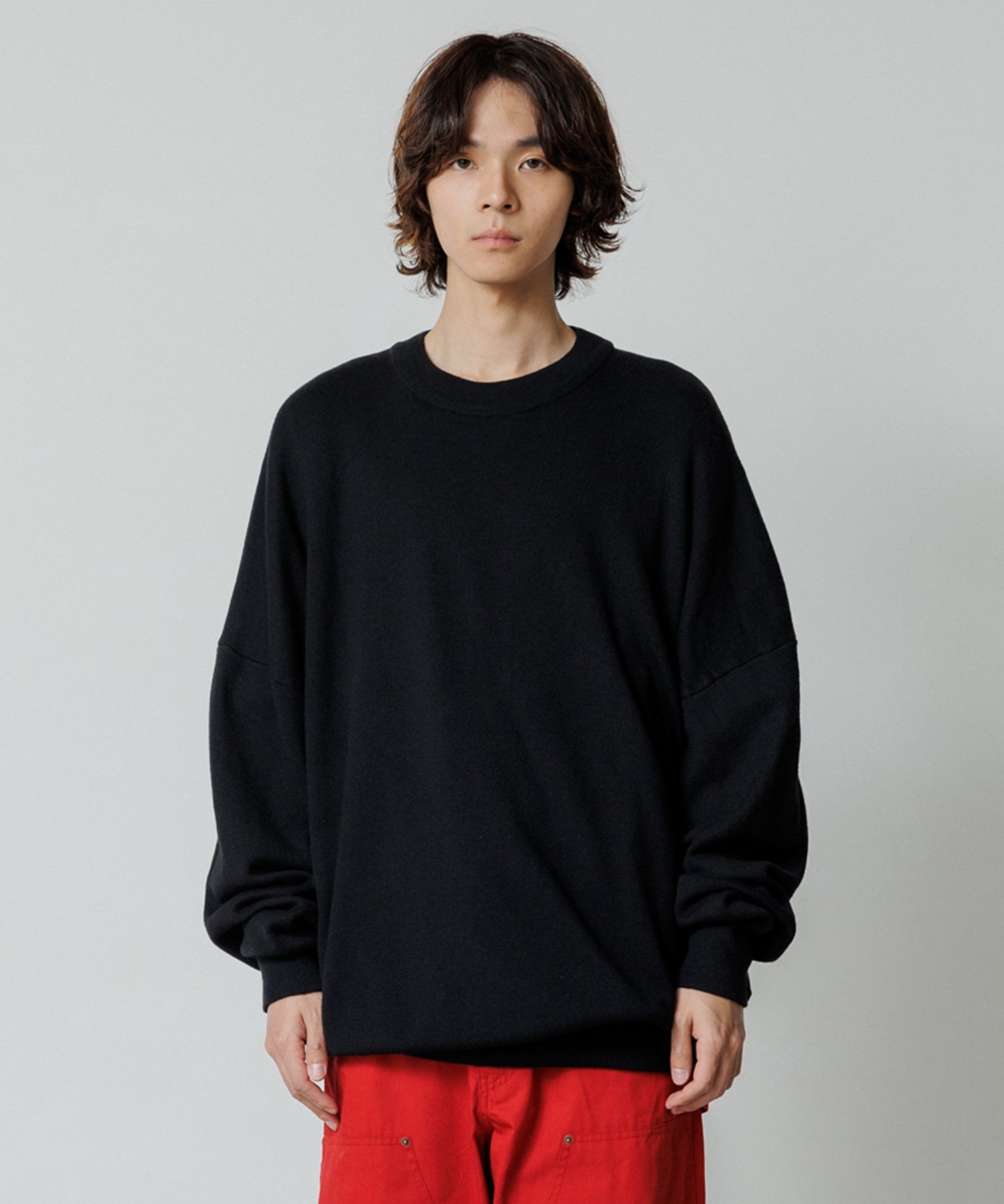 【SALE／50%OFF】ADAM ET ROPE' HOMME 【WEB限定】ルーズシルエット ミラノリブ モックネック ニットプルオーバー / ユニセックス アダムエロペ トップス ニット ブラック ブルー オレンジ【送料無料】