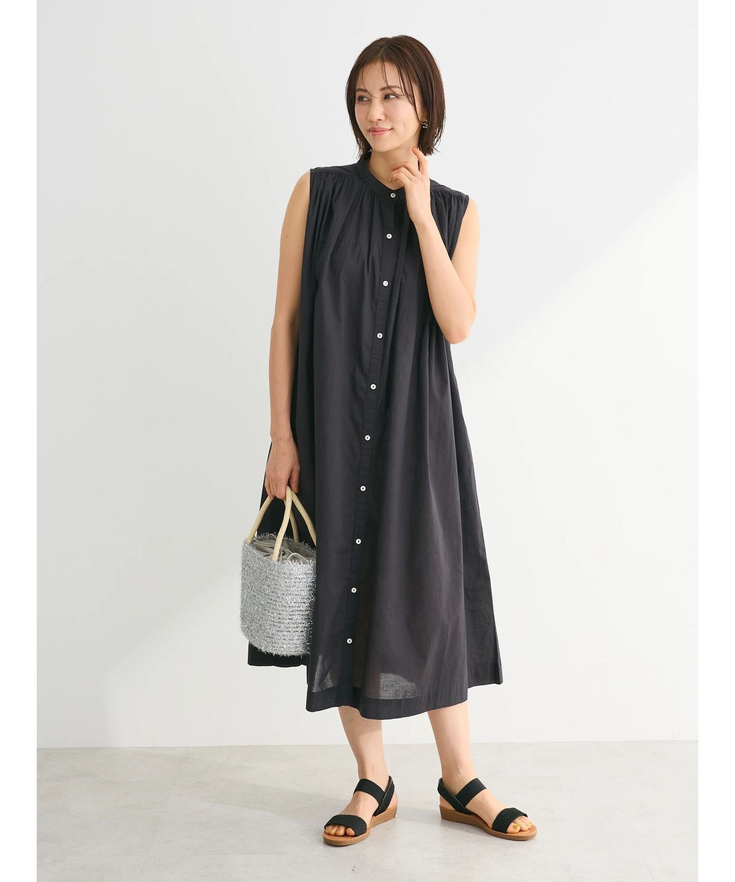 【SALE／39%OFF】Green Parks インド綿 ノースリーブワンピース 24SS/シアー/Aライン/ロング丈/レディース/夏 グリーンパークス ワンピース・ドレス ワンピース ブラック ブラウン パープルのサムネイル