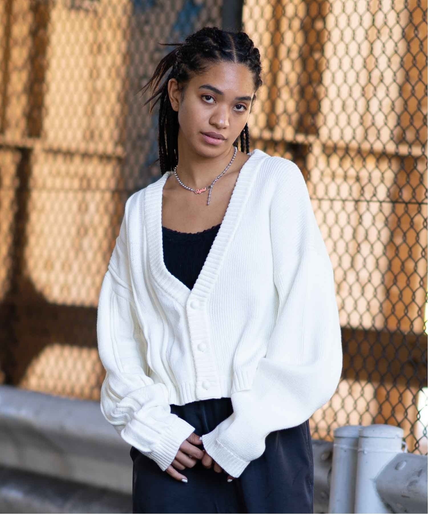 X-girl CONTRAST KNIT CARDIGAN エックスガール トップス ニット ホワイト