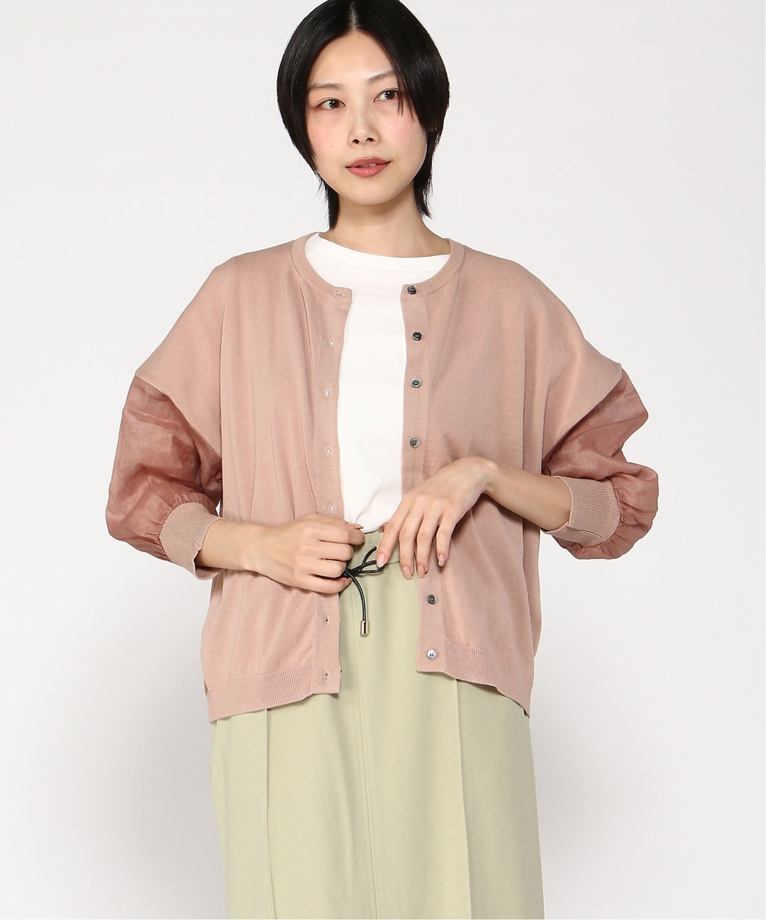 【SALE／40%OFF】TUTIE. 強撚コットンニットシアースリーブカーディガン ツチエ トップス カーディガン ピンク ブラック ベージュ【送料無料】