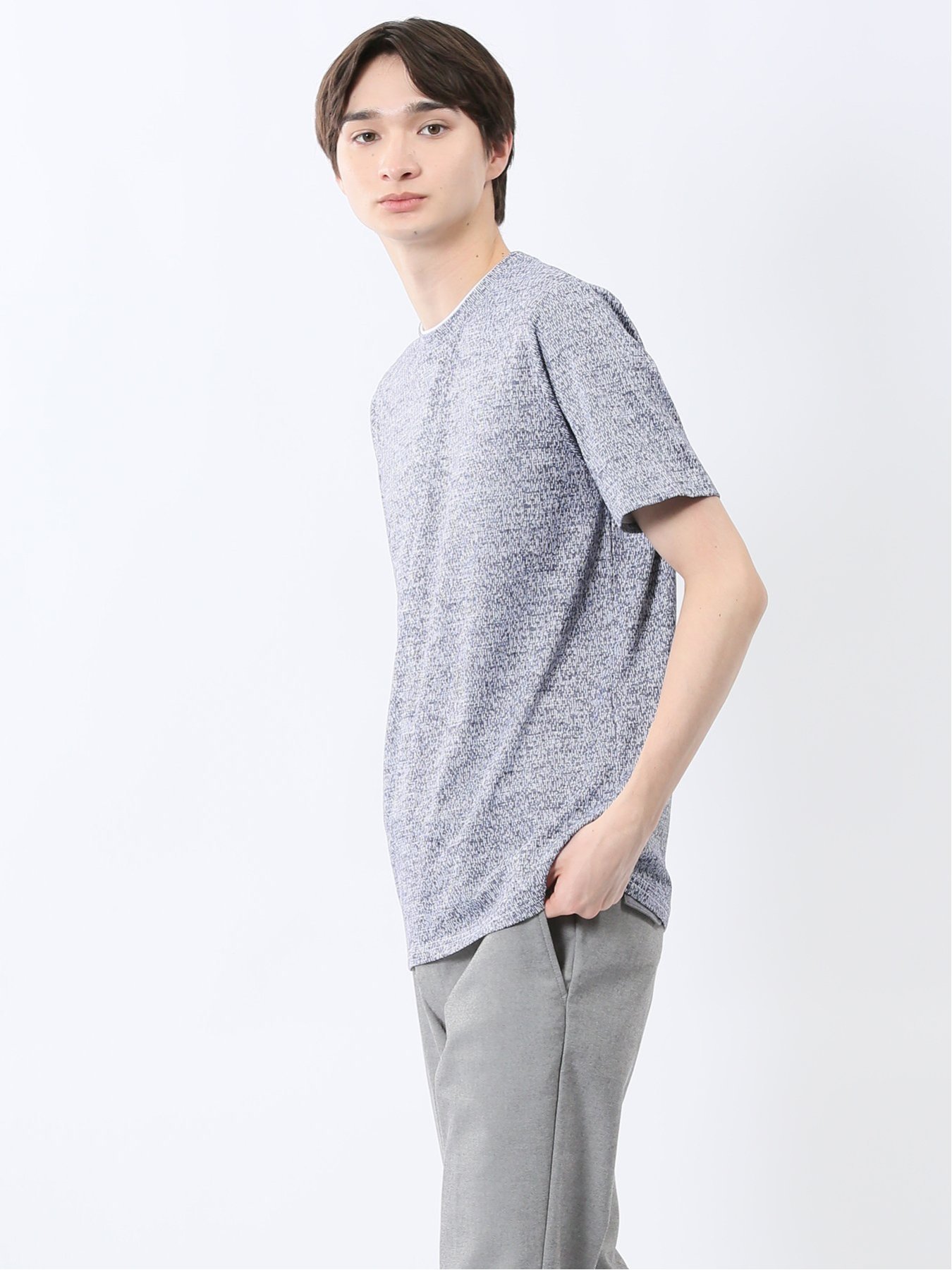【SALE／30%OFF】m.f.editorial メッシュ かすれプリント クルーネック半袖Tシャツ タカキュー トップス カットソー・Tシャツ グレー ネイビー