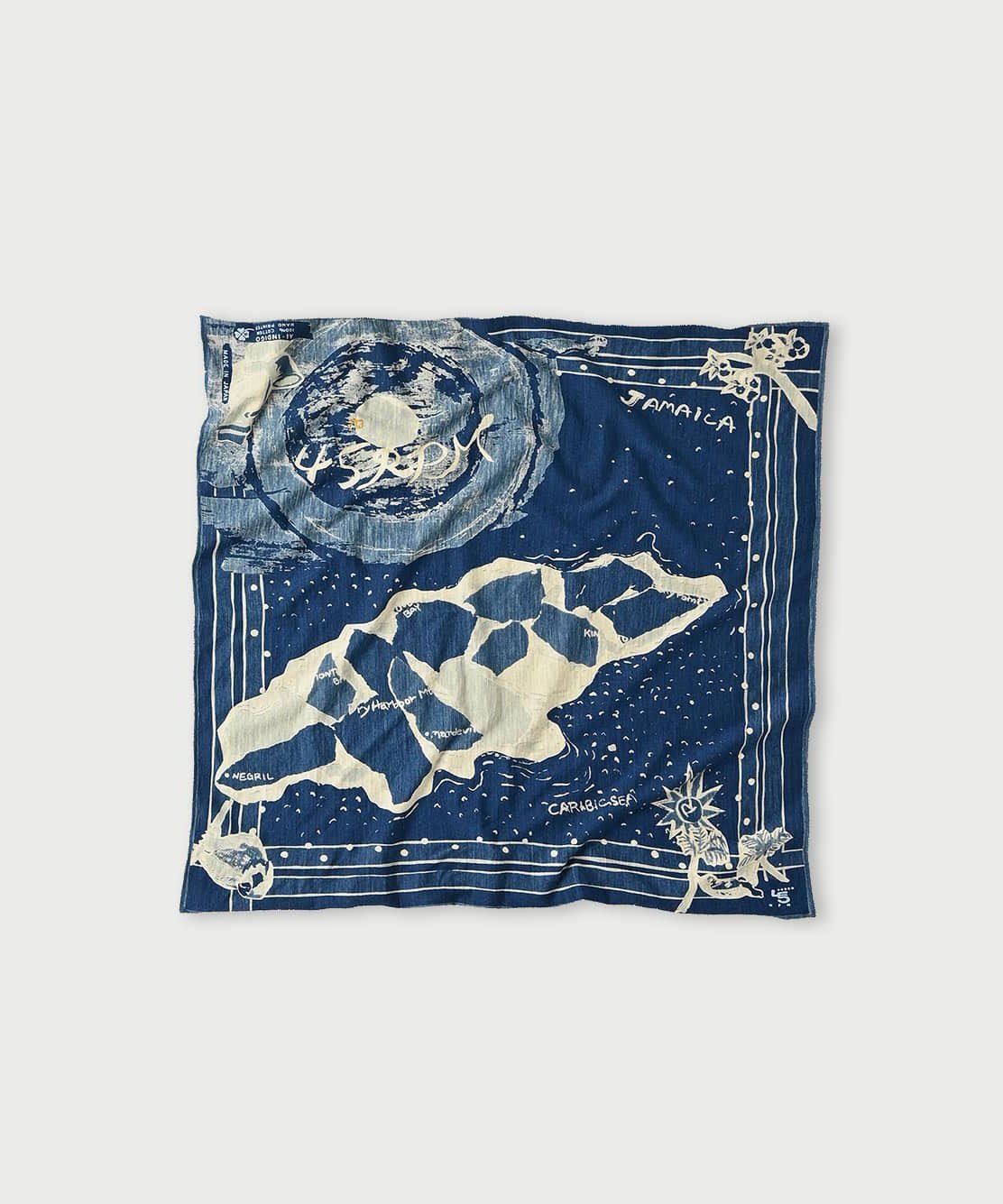 45R 天竺のジャマイカMAPバンダナ(インディゴ) フォーティファイブアール ファッション雑貨 スカーフ・バンダナ ブルー【送料無料】のサムネイル